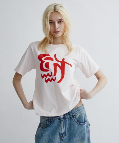 ANF.MUU(アンフムー)の「アートフロッキープリントT(Tシャツ/カットソー・レディース・ピンク/ホワイト/ブルー・FREE)」の8枚目の写真
