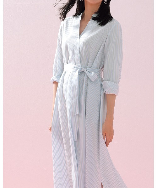 DoCLASSE（ ドゥクラッセ）の「ソフトクロス・カシュクールシャツワンピース（ワンピース・レディース・ベージュ/ブルー・11/9）」の8枚目の写真