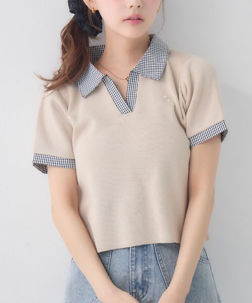 ems excite(エムズエキサイト)の「スキッパーSH襟ショートNT(Tシャツ/カットソー・レディース・ブラック/ベージュ/ダークブルー・FREE)」の2枚目の写真
