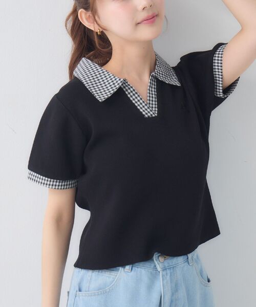 ems excite(エムズエキサイト)の「スキッパーSH襟ショートNT(Tシャツ/カットソー・レディース・ブラック/ベージュ/ダークブルー・FREE)」の1枚目の写真