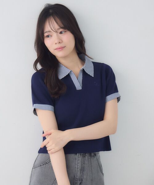 ems excite(エムズエキサイト)の「スキッパーSH襟ショートNT(Tシャツ/カットソー・レディース・ブラック/ベージュ/ダークブルー・FREE)」の4枚目の写真