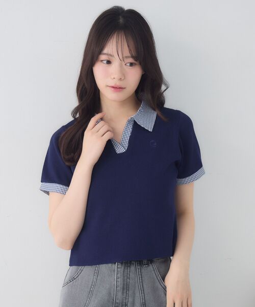 ems excite(エムズエキサイト)の「スキッパーSH襟ショートNT(Tシャツ/カットソー・レディース・ブラック/ベージュ/ダークブルー・FREE)」の5枚目の写真
