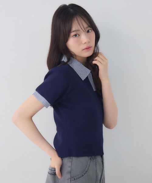 ems excite(エムズエキサイト)の「スキッパーSH襟ショートNT(Tシャツ/カットソー・レディース・ブラック/ベージュ/ダークブルー・FREE)」の6枚目の写真