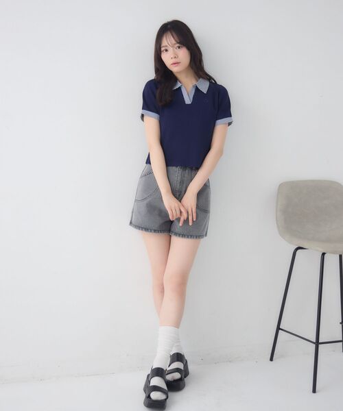 ems excite(エムズエキサイト)の「スキッパーSH襟ショートNT(Tシャツ/カットソー・レディース・ブラック/ベージュ/ダークブルー・FREE)」の8枚目の写真