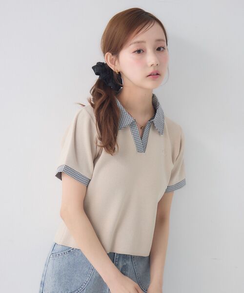 ems excite(エムズエキサイト)の「スキッパーSH襟ショートNT(Tシャツ/カットソー・レディース・ブラック/ベージュ/ダークブルー・FREE)」の9枚目の写真