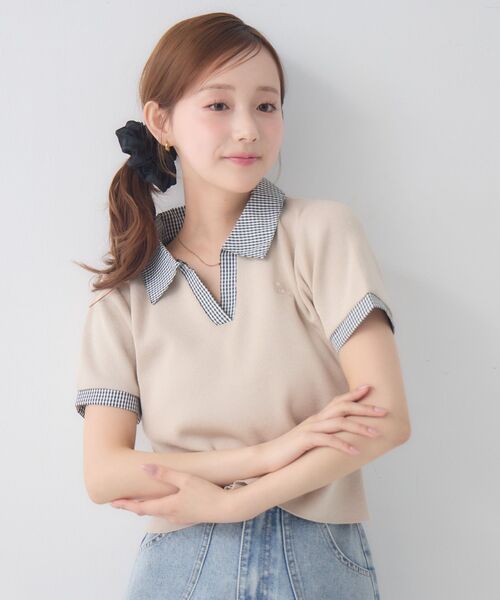 ems excite(エムズエキサイト)の「スキッパーSH襟ショートNT(Tシャツ/カットソー・レディース・ブラック/ベージュ/ダークブルー・FREE)」の10枚目の写真