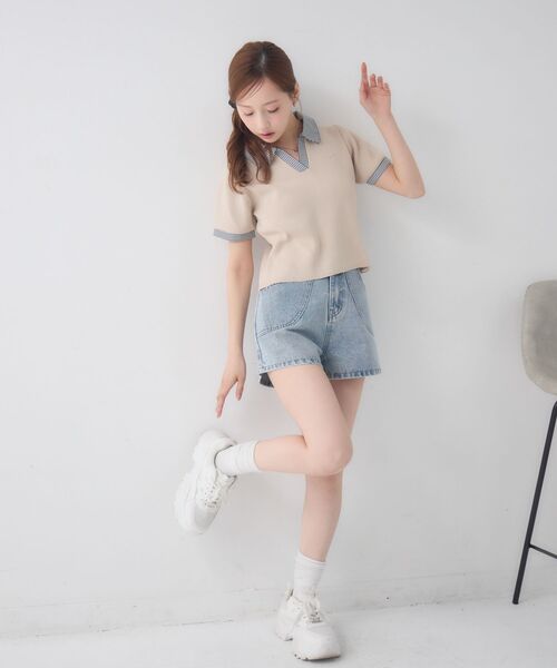 ems excite(エムズエキサイト)の「スキッパーSH襟ショートNT(Tシャツ/カットソー・レディース・ブラック/ベージュ/ダークブルー・FREE)」の12枚目の写真