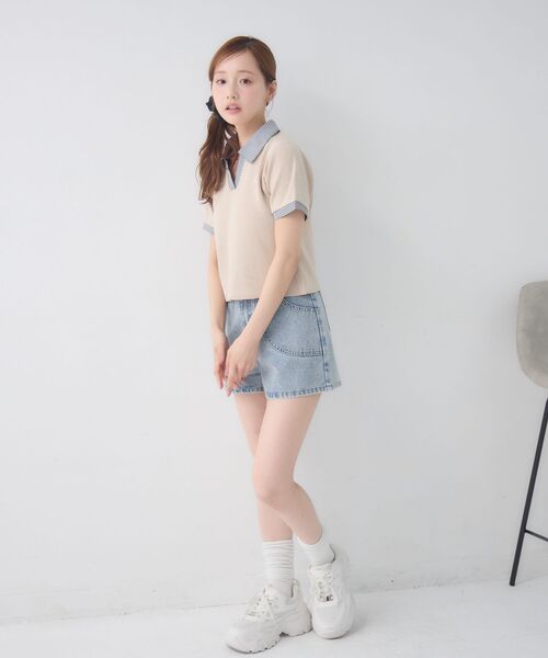ems excite(エムズエキサイト)の「スキッパーSH襟ショートNT(Tシャツ/カットソー・レディース・ブラック/ベージュ/ダークブルー・FREE)」の13枚目の写真