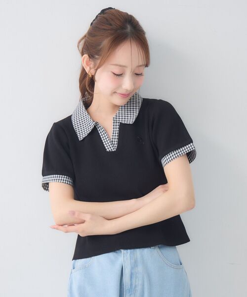 ems excite(エムズエキサイト)の「スキッパーSH襟ショートNT(Tシャツ/カットソー・レディース・ブラック/ベージュ/ダークブルー・FREE)」の14枚目の写真