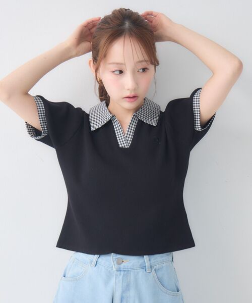 ems excite(エムズエキサイト)の「スキッパーSH襟ショートNT(Tシャツ/カットソー・レディース・ブラック/ベージュ/ダークブルー・FREE)」の16枚目の写真