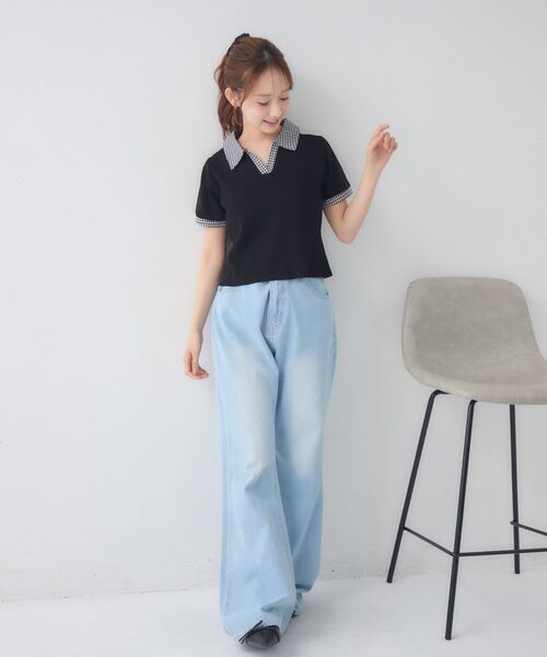 ems excite(エムズエキサイト)の「スキッパーSH襟ショートNT(Tシャツ/カットソー・レディース・ブラック/ベージュ/ダークブルー・FREE)」の17枚目の写真