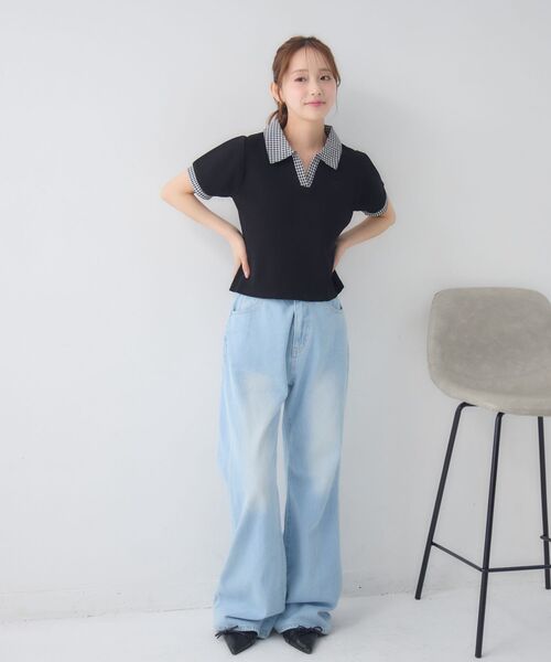 ems excite(エムズエキサイト)の「スキッパーSH襟ショートNT(Tシャツ/カットソー・レディース・ブラック/ベージュ/ダークブルー・FREE)」の18枚目の写真