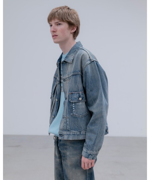 uniform experiment(ユニフォームエクスペリメント)の「DAMAGED DENIM TRUCKER JACKET(デニムジャケット・メンズ・インディゴブルー・2/3/4/5/1)」の2枚目の写真