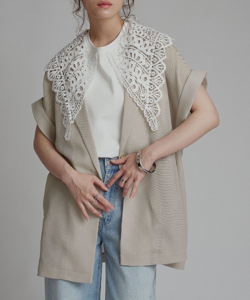 W:Huku(フーク)の「エアリーメッシュテーラードジャケット / Airy Mesh Tailored Jacket(テーラードジャケット・レディース・ブラック/ブラウン/ベージュ・FREE)」の3枚目の写真