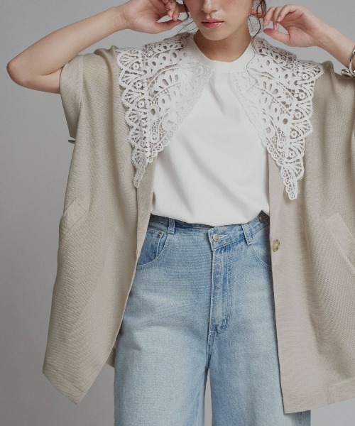 W:Huku(フーク)の「エアリーメッシュテーラードジャケット / Airy Mesh Tailored Jacket(テーラードジャケット・レディース・ブラック/ブラウン/ベージュ・FREE)」の5枚目の写真