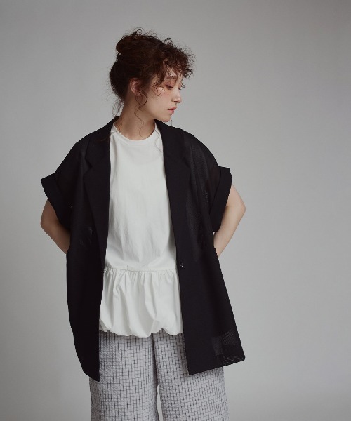 W:Huku(フーク)の「エアリーメッシュテーラードジャケット / Airy Mesh Tailored Jacket(テーラードジャケット・レディース・ブラック/ブラウン/ベージュ・FREE)」の7枚目の写真