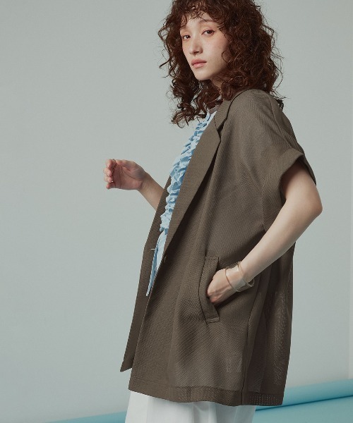 W:Huku(フーク)の「エアリーメッシュテーラードジャケット / Airy Mesh Tailored Jacket(テーラードジャケット・レディース・ブラック/ブラウン/ベージュ・FREE)」の8枚目の写真