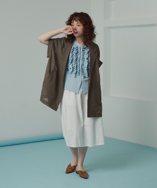 W:Huku(フーク)の「エアリーメッシュテーラードジャケット / Airy Mesh Tailored Jacket(テーラードジャケット・レディース・ブラック/ブラウン/ベージュ・FREE)」の12枚目の写真