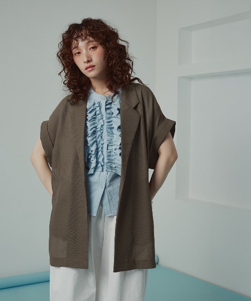 W:Huku(フーク)の「エアリーメッシュテーラードジャケット / Airy Mesh Tailored Jacket(テーラードジャケット・レディース・ブラック/ブラウン/ベージュ・FREE)」の18枚目の写真