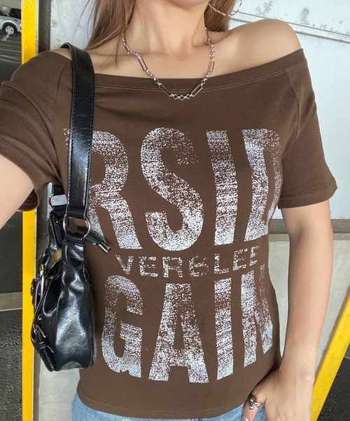 non-hedge（ノンヘッジ）の「ロゴオフショルダーTシャツ（Tシャツ/カットソー・レディース・ブラウン/カーキ/オフホワイト/ブラック・FREE）」の4枚目の写真