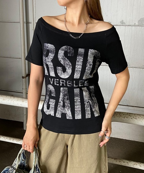 non-hedge（ノンヘッジ）の「ロゴオフショルダーTシャツ（Tシャツ/カットソー・レディース・ブラウン/カーキ/オフホワイト/ブラック・FREE）」の5枚目の写真
