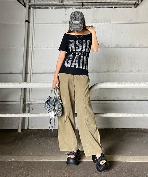 non-hedge（ノンヘッジ）の「ロゴオフショルダーTシャツ（Tシャツ/カットソー・レディース・ブラウン/カーキ/オフホワイト/ブラック・FREE）」の6枚目の写真
