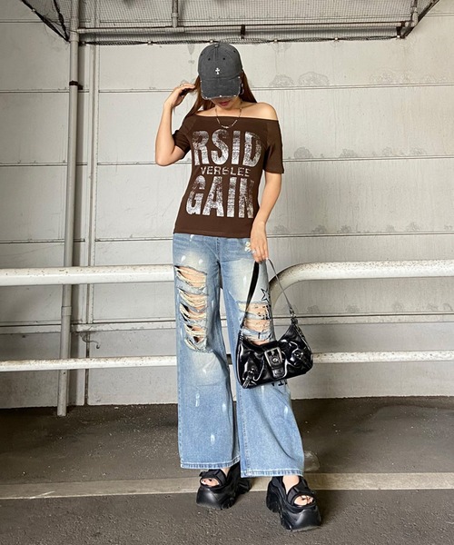 non-hedge（ノンヘッジ）の「ロゴオフショルダーTシャツ（Tシャツ/カットソー・レディース・ブラウン/カーキ/オフホワイト/ブラック・FREE）」の11枚目の写真
