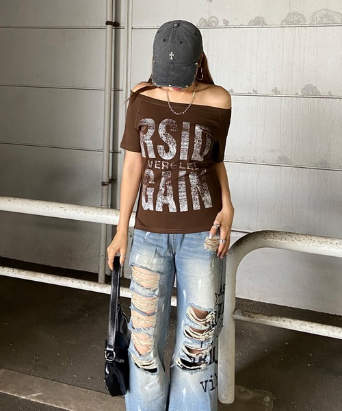 non-hedge（ノンヘッジ）の「ロゴオフショルダーTシャツ（Tシャツ/カットソー・レディース・ブラウン/カーキ/オフホワイト/ブラック・FREE）」の12枚目の写真