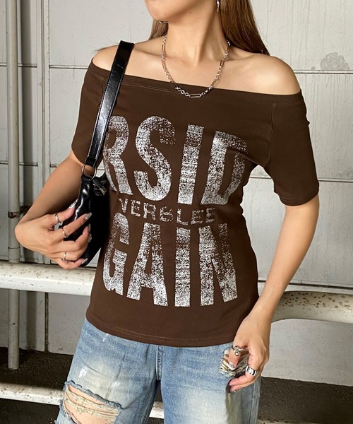 non-hedge（ノンヘッジ）の「ロゴオフショルダーTシャツ（Tシャツ/カットソー・レディース・ブラウン/カーキ/オフホワイト/ブラック・FREE）」の13枚目の写真
