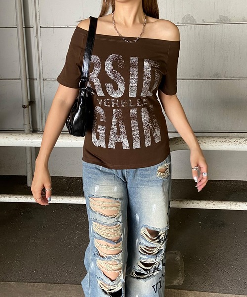 non-hedge（ノンヘッジ）の「ロゴオフショルダーTシャツ（Tシャツ/カットソー・レディース・ブラウン/カーキ/オフホワイト/ブラック・FREE）」の14枚目の写真