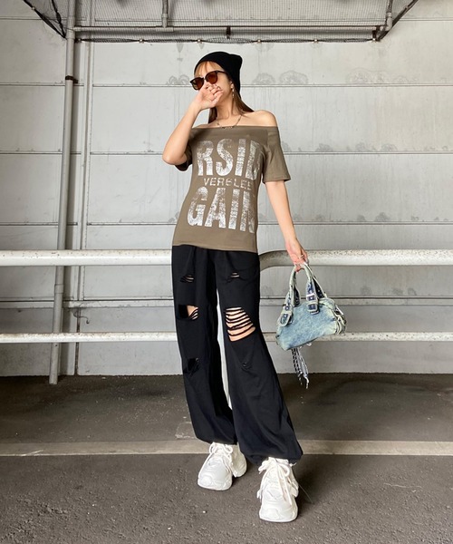 non-hedge（ノンヘッジ）の「ロゴオフショルダーTシャツ（Tシャツ/カットソー・レディース・ブラウン/カーキ/オフホワイト/ブラック・FREE）」の16枚目の写真