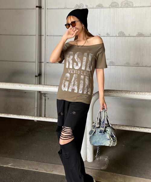non-hedge（ノンヘッジ）の「ロゴオフショルダーTシャツ（Tシャツ/カットソー・レディース・ブラウン/カーキ/オフホワイト/ブラック・FREE）」の17枚目の写真