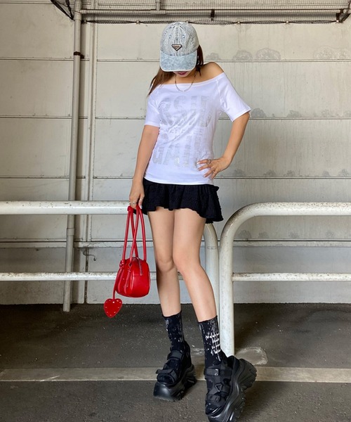 non-hedge（ノンヘッジ）の「ロゴオフショルダーTシャツ（Tシャツ/カットソー・レディース・ブラウン/カーキ/オフホワイト/ブラック・FREE）」の21枚目の写真