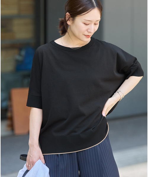 JOURNAL STANDARD(ジャーナルスタンダード)の「《追加2》【UVカット/洗える/接触冷感】WASHABLE COOL UV ドルマンプルオーバー(ニット/セーター・レディース・ブラック/アイボリー/サックスブルー・FREE)」の1枚目の写真