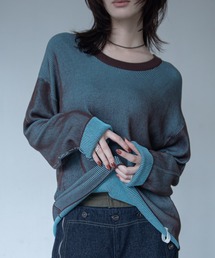 プレーティング配色リブトップス/ユニセックス/新色追加