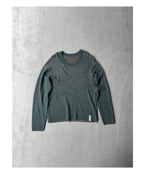 VACANCY(ヴァカンシー)の「プレーティング配色リブトップス/ユニセックス/新色追加(Tシャツ/カットソー・レディース・ブラック/グリーン/カーキ/ダークグリーン/ブルー/ダークブルー/パープル/イエロー/ボルドー/オレンジ・FREE)」の3枚目の写真