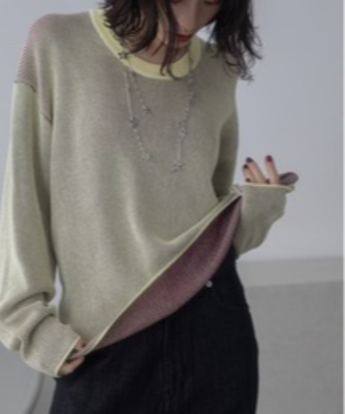 VACANCY(ヴァカンシー)の「プレーティング配色リブトップス/ユニセックス/新色追加(Tシャツ/カットソー・レディース・ブラック/グリーン/カーキ/ダークグリーン/ブルー/ダークブルー/パープル/イエロー/ボルドー/オレンジ・FREE)」の8枚目の写真