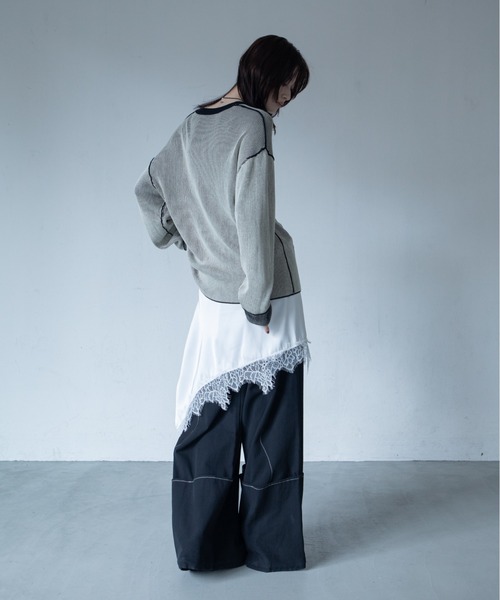 VACANCY(ヴァカンシー)の「プレーティング配色リブトップス/ユニセックス/新色追加(Tシャツ/カットソー・レディース・ブラック/グリーン/カーキ/ダークグリーン/ブルー/ダークブルー/パープル/イエロー/ボルドー/オレンジ・FREE)」の12枚目の写真