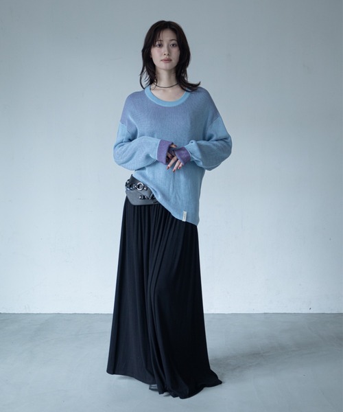 VACANCY(ヴァカンシー)の「プレーティング配色リブトップス/ユニセックス/新色追加(Tシャツ/カットソー・レディース・ブラック/グリーン/カーキ/ダークグリーン/ブルー/ダークブルー/パープル/イエロー/ボルドー/オレンジ・FREE)」の14枚目の写真