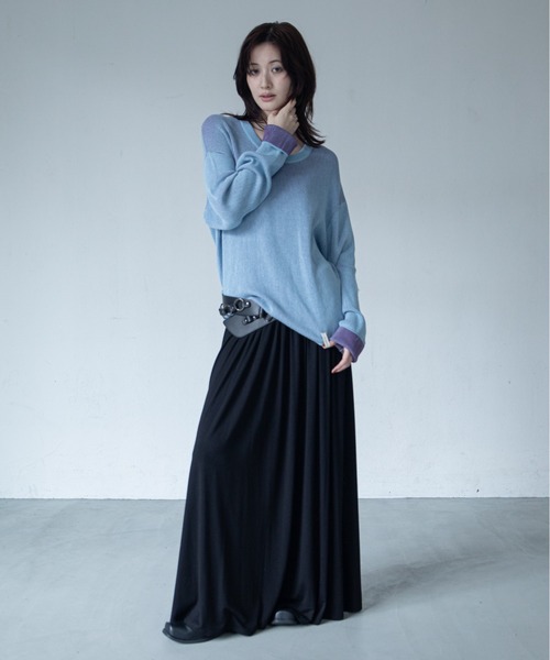 VACANCY(ヴァカンシー)の「プレーティング配色リブトップス/ユニセックス/新色追加(Tシャツ/カットソー・レディース・ブラック/グリーン/カーキ/ダークグリーン/ブルー/ダークブルー/パープル/イエロー/ボルドー/オレンジ・FREE)」の21枚目の写真