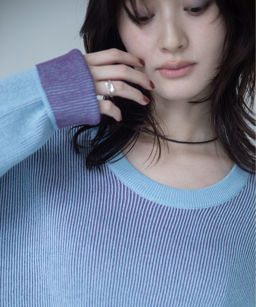 VACANCY(ヴァカンシー)の「プレーティング配色リブトップス/ユニセックス/新色追加(Tシャツ/カットソー・レディース・ブラック/グリーン/カーキ/ダークグリーン/ブルー/ダークブルー/パープル/イエロー/ボルドー/オレンジ・FREE)」の18枚目の写真