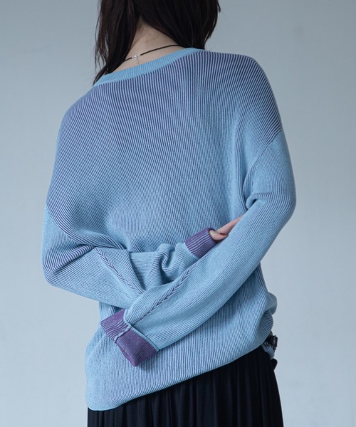 VACANCY(ヴァカンシー)の「プレーティング配色リブトップス/ユニセックス/新色追加(Tシャツ/カットソー・レディース・ブラック/グリーン/カーキ/ダークグリーン/ブルー/ダークブルー/パープル/イエロー/ボルドー/オレンジ・FREE)」の17枚目の写真