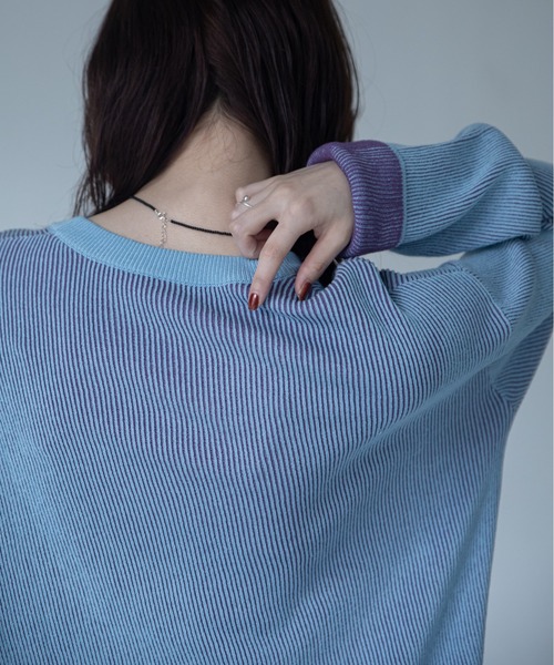 VACANCY(ヴァカンシー)の「プレーティング配色リブトップス/ユニセックス/新色追加(Tシャツ/カットソー・レディース・ブラック/グリーン/カーキ/ダークグリーン/ブルー/ダークブルー/パープル/イエロー/ボルドー/オレンジ・FREE)」の20枚目の写真