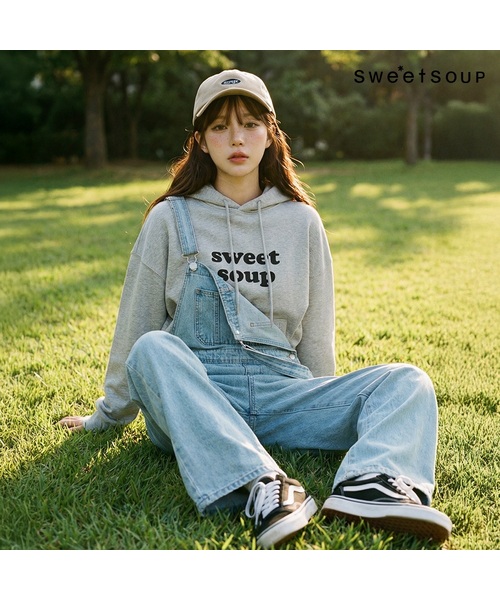 SWEET SOUP(スウィートスープ)の「スウィートハートレタリングオーバーサイズフードパーカー スウェットシャツ(WCRLTF4)(Tシャツ/カットソー・レディース・チャコールグレー/ブラック/ライトグレー・55/66)」の3枚目の写真