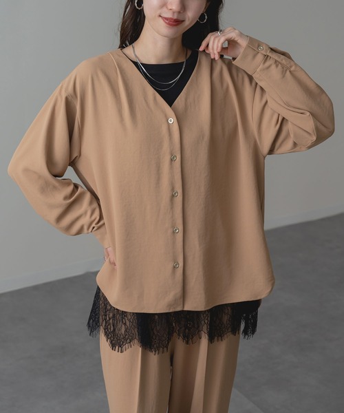 ANNA LUNA(アンナルナ)の「【ANNA LUNA】 上品な 落ち感 が魅力!ビンテージジョーゼット ブラウス(シャツ/ブラウス・レディース・ネイビー/ブラック/キャメル・MEDIUM)」の1枚目の写真