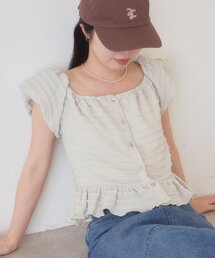 【一部店舗限定】B ウェーブジャカードフリルブラウス