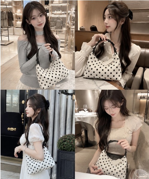 NoBelle(ノベル)の「ドット柄2way 肩掛け・ハンドバック ワンホン系/財閥系(ハンドバッグ・レディース・ホワイト・FREE)」の2枚目の写真