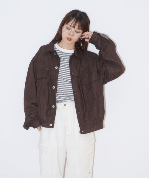 CIAOPANIC TYPY(チャオパニックティピー)の「ドレープトラッカージャケット(デニムジャケット・レディース・ブラック/ブラウン・MEDIUM/LARGE)」の22枚目の写真