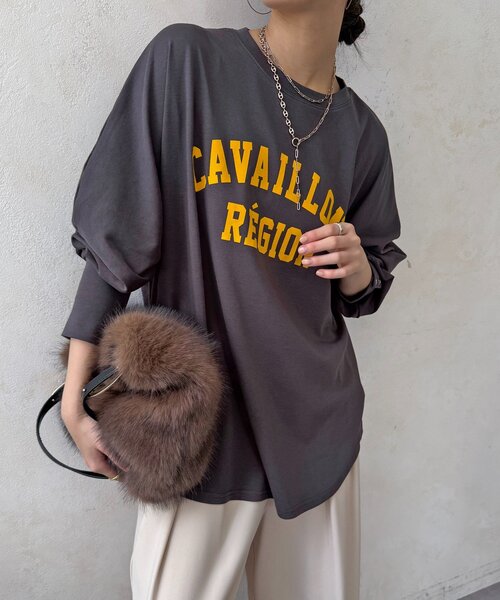 DouDou(ドゥドゥ)の「CAVAILLON REGIONドルマンプリントロンTEE(Tシャツ/カットソー・レディース・オフホワイト/グレー/ダークグレー・FREE)」の1枚目の写真