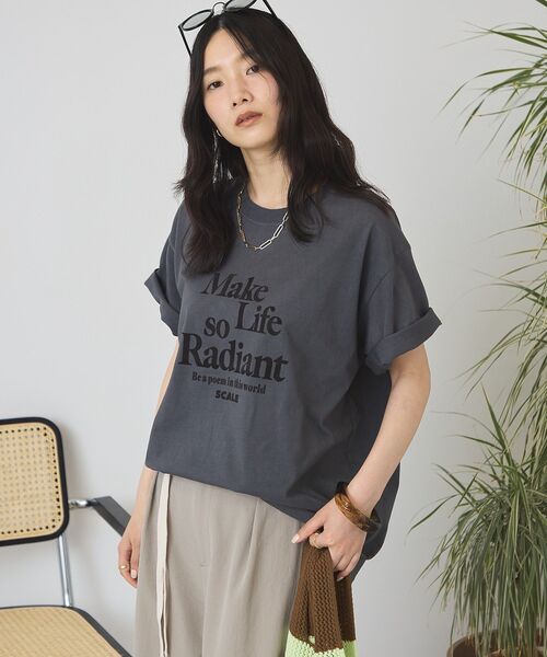 AMERICAN HOLIC(アメリカンホリック)の「フロッキープリントTシャツ(Tシャツ/カットソー・レディース・ブラウン/アイボリー/ピンク/チャコールグレー・FREE)」の21枚目の写真